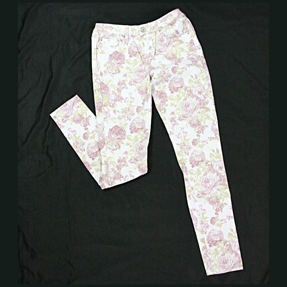 YMI Pastel Pink Floral Roses Foxy Super Skinny Mid Rise Zip Fly 5-Pocket Jeans 9